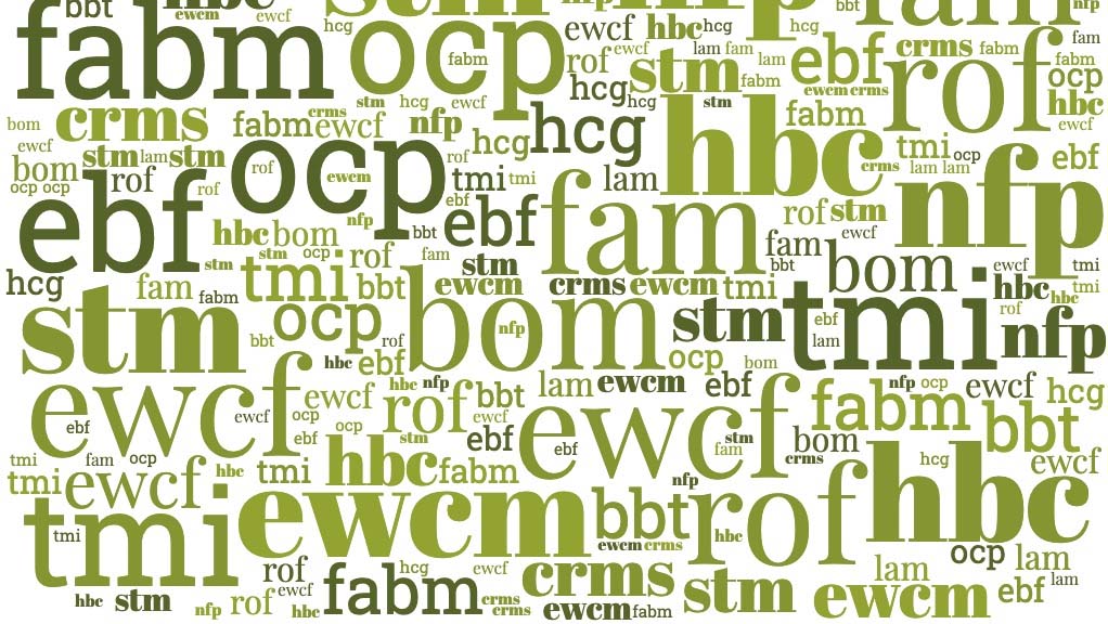 word cloud of natural family planning (NFP) acronyms and abbreviations